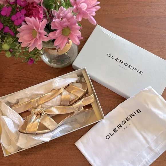 nib CLERGERIE PARIS Translucent Wedge Heel Sandals in Rose Gold – size 7.5