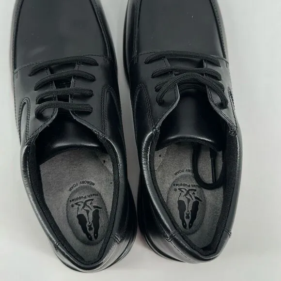 NIB Hush Puppies Ty Big Boys Leather Lace Up Oxford Dress Shoes Black Size 6.5M