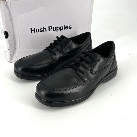 NIB Hush Puppies Ty Big Boys Leather Lace Up Oxford Dress Shoes Black Size 6.5M