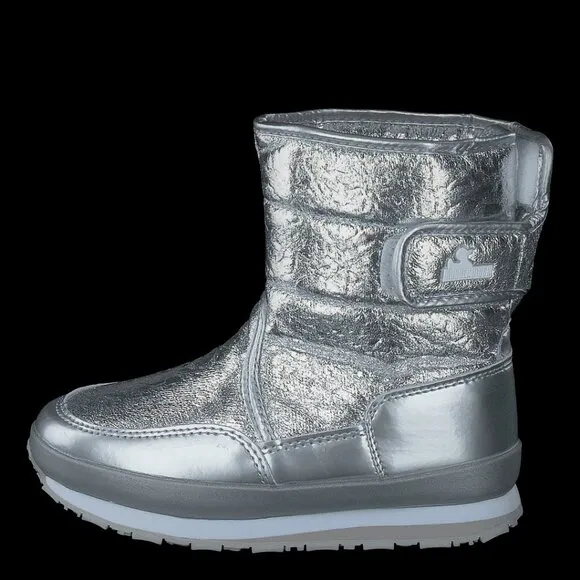 NIB Rubber Duck shoes Rd Cracked Metallic Kids Silver Waterproof Boots 12.5