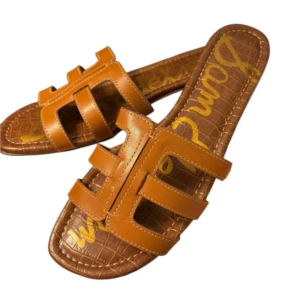 NIB Sam Edelman Brown Leather Slide Sandals Women’s Size 11 M