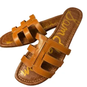 NIB Sam Edelman Brown Leather Slide Sandals Women’s Size 11 M