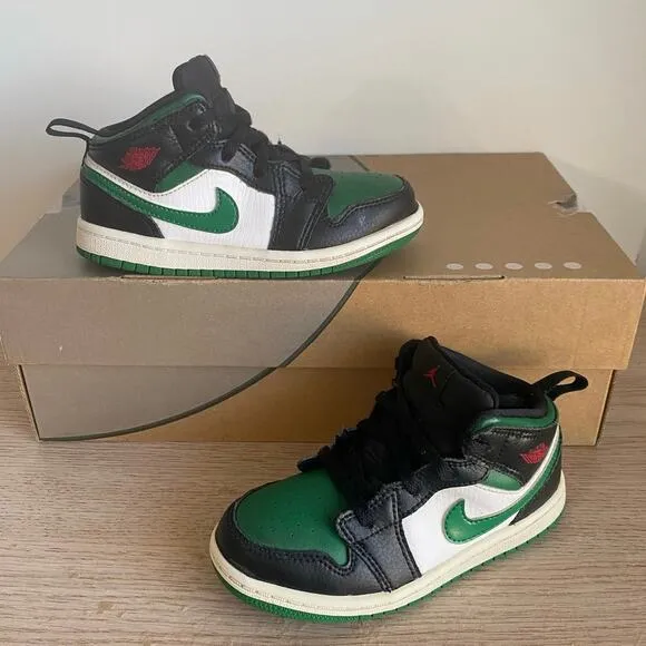 Nike AIR JORDAN 1 MID Pine Green Kids Sneakers - SZ 10 C
