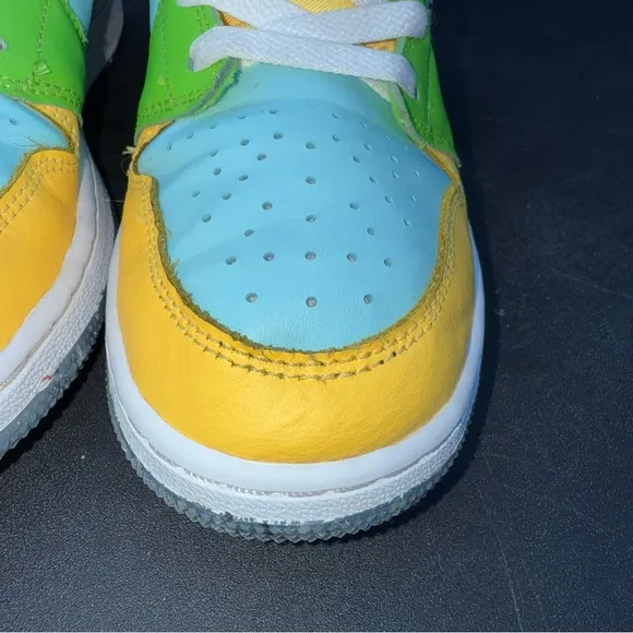Nike Air Jordan 1 Mid 'Recycled Grind' Size 5Y Blue/Green/Yellow