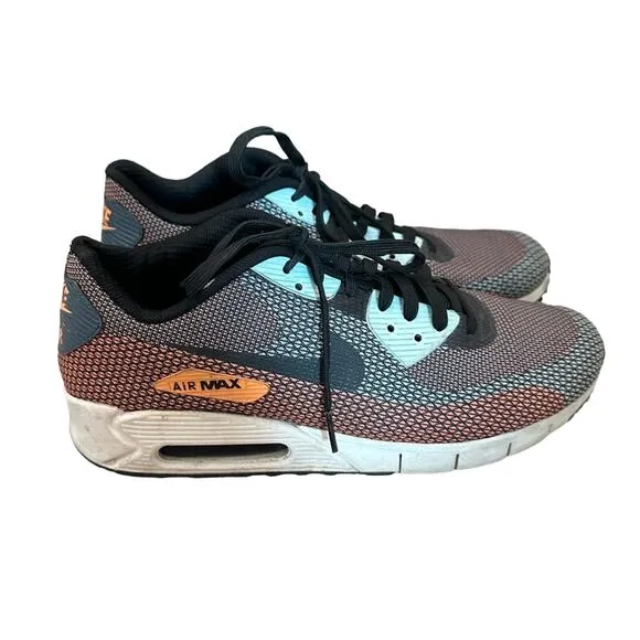 Nike Air Max 90 Jacquard Flyknit Trainers, Blue/Orange, Men's Size 9