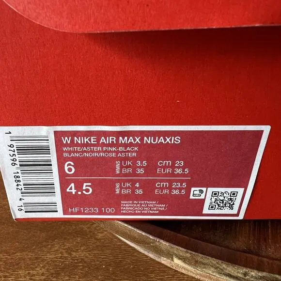 Nike Air Max Nuaxis White Aster Pink Shoes Sneakers Women's Size 6 HF1233-100