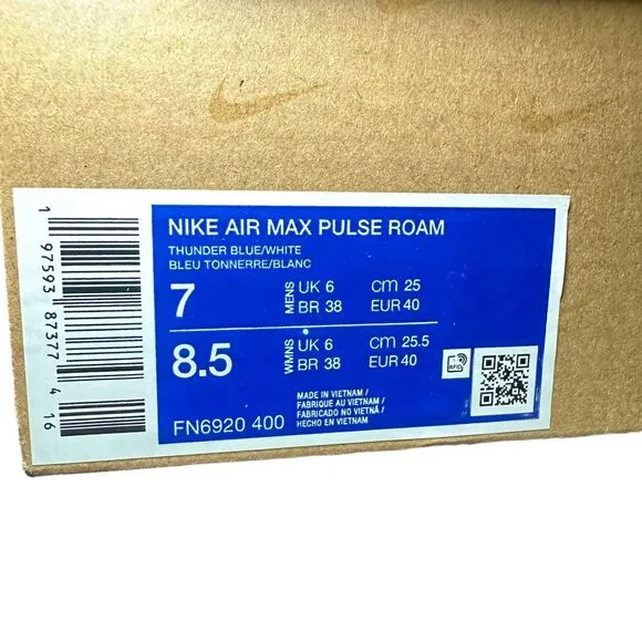 Nike Air Max Pulse Roam Shoes Sneakers M 7/W 8.5 Thunder Blue White FN6920-400