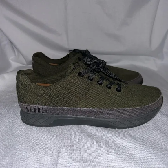 Nobull Unisex Military Green &amp; Gray Canvas Trainer Lace Workout Shoes  W 9 M 7.5