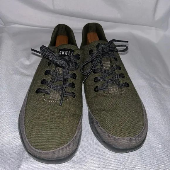 Nobull Unisex Military Green &amp; Gray Canvas Trainer Lace Workout Shoes  W 9 M 7.5
