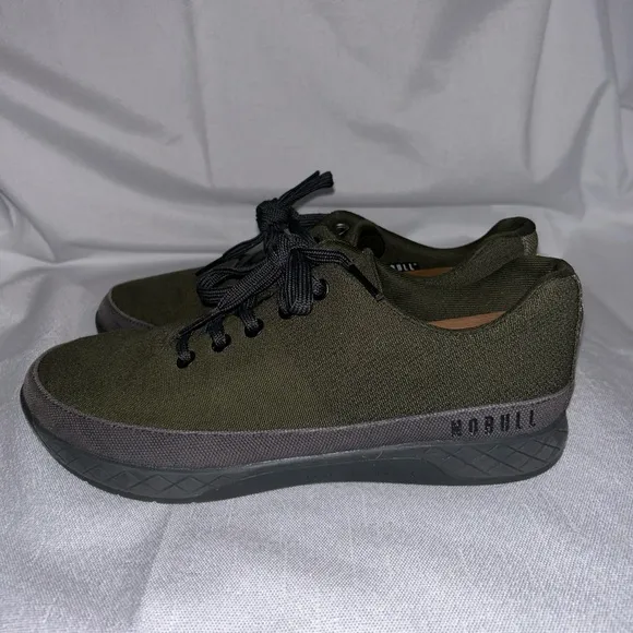 Nobull Unisex Military Green &amp; Gray Canvas Trainer Lace Workout Shoes  W 9 M 7.5