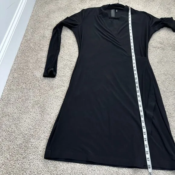 Norma Kamali Long Sleeve Side Draped Faux Wrap Dress in black