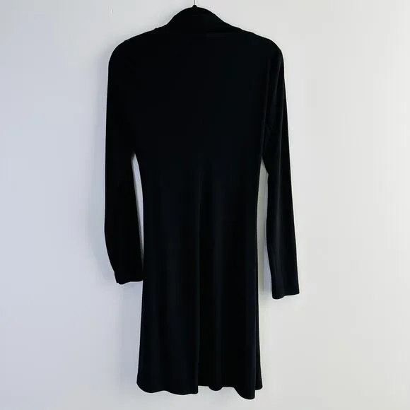 Norma Kamali Long Sleeve Side Draped Faux Wrap Dress in black