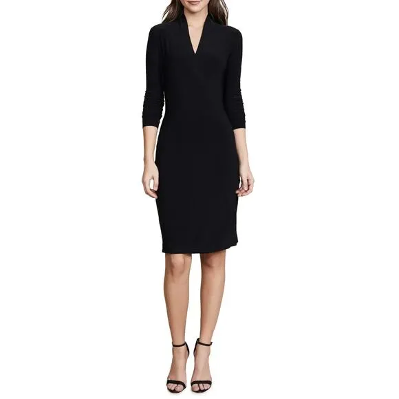 Norma Kamali Long Sleeve Side Draped Faux Wrap Dress in black