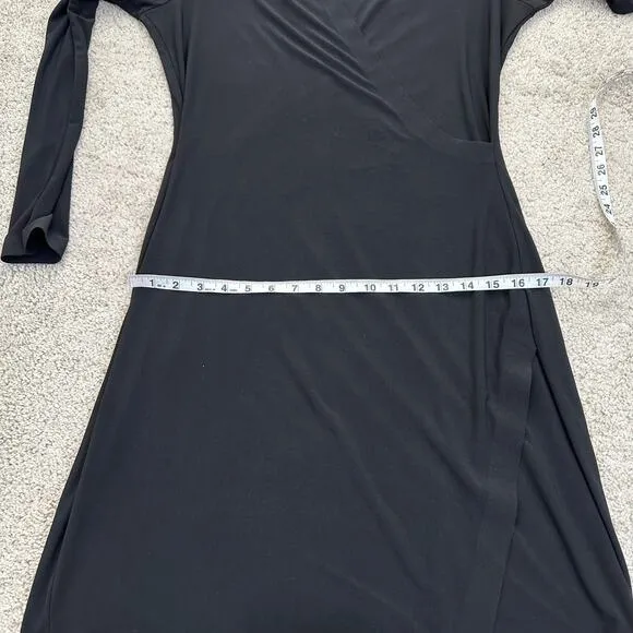 Norma Kamali Long Sleeve Side Draped Faux Wrap Dress in black