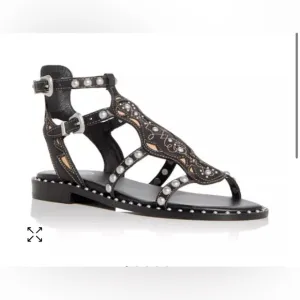 NWB Ash Women's Plaza Leather T-Strap Sandals size 37 US 6.5 black leather