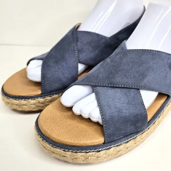 NWOB Dr. Scholl's Ember Blue Criss Cross Platform Woven Wedge Comfort Sandals
