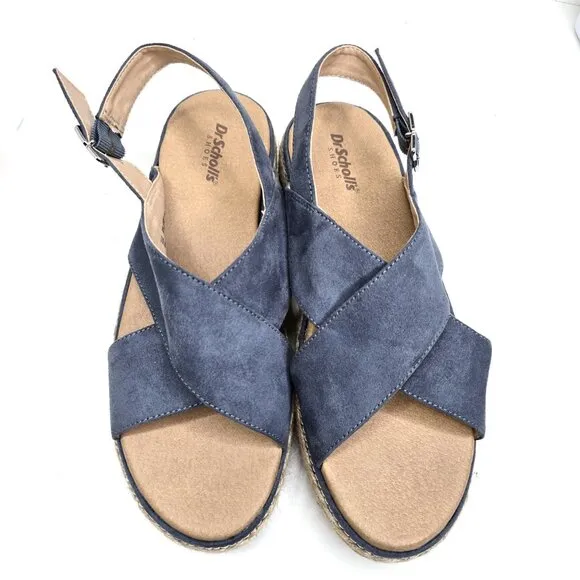 NWOB Dr. Scholl's Ember Blue Criss Cross Platform Woven Wedge Comfort Sandals