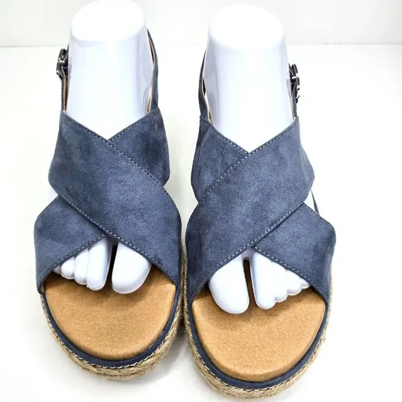 NWOB Dr. Scholl's Ember Blue Criss Cross Platform Woven Wedge Comfort Sandals
