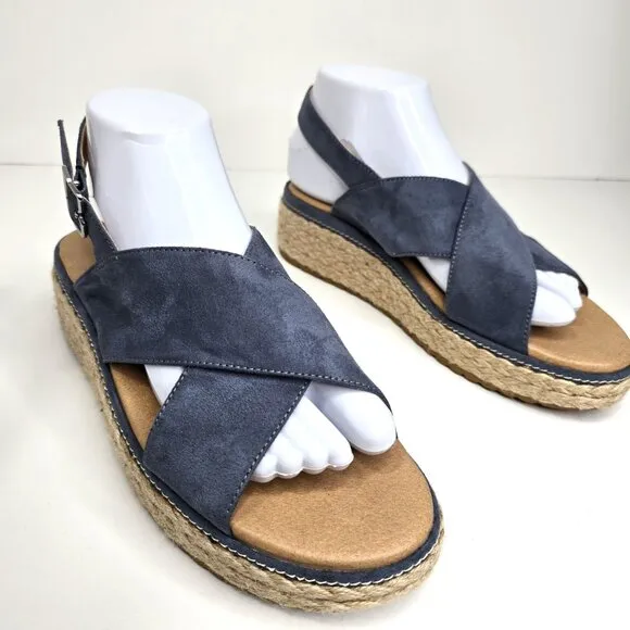NWOB Dr. Scholl's Ember Blue Criss Cross Platform Woven Wedge Comfort Sandals
