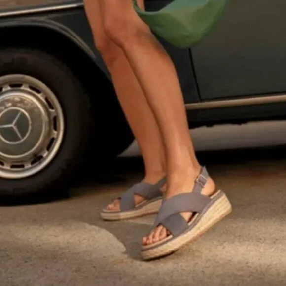 NWOB Dr. Scholl's Ember Blue Criss Cross Platform Woven Wedge Comfort Sandals