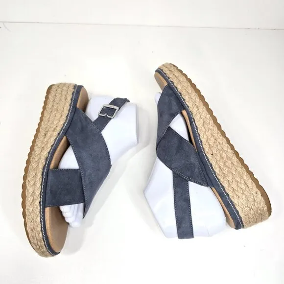 NWOB Dr. Scholl's Ember Blue Criss Cross Platform Woven Wedge Comfort Sandals