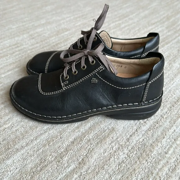 NWOB Finn Comfort Lexington, Black Plissee Leather Shoe Lace-Up Sz EU 37 US 6.5