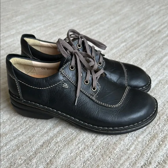 NWOB Finn Comfort Lexington, Black Plissee Leather Shoe Lace-Up Sz EU 37 US 6.5