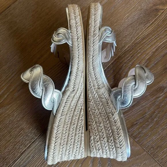NWOB Stuart Weitzman Twisted Espadrille Slide Sandals In Platino
