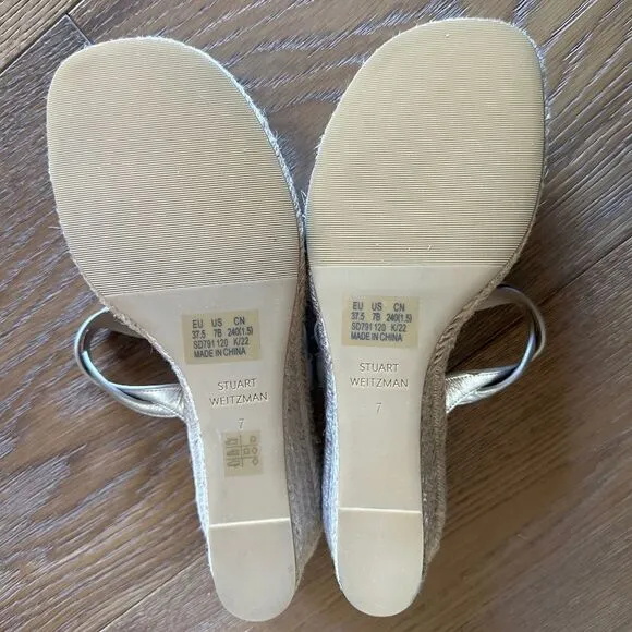 NWOB Stuart Weitzman Twisted Espadrille Slide Sandals In Platino