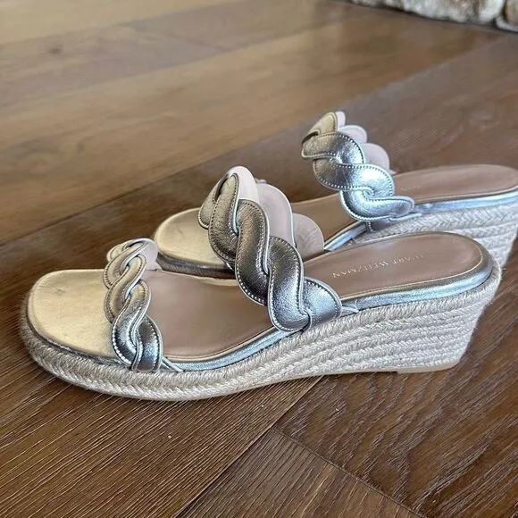 NWOB Stuart Weitzman Twisted Espadrille Slide Sandals In Platino