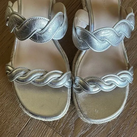 NWOB Stuart Weitzman Twisted Espadrille Slide Sandals In Platino