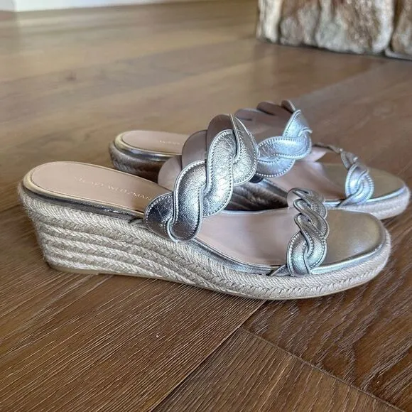 NWOB Stuart Weitzman Twisted Espadrille Slide Sandals In Platino