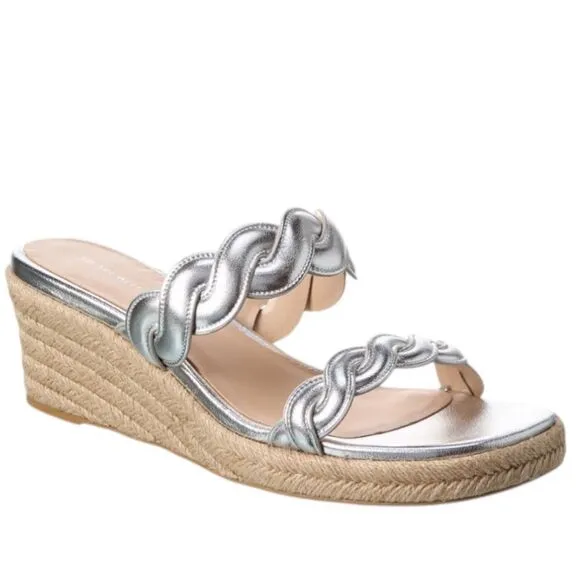 NWOB Stuart Weitzman Twisted Espadrille Slide Sandals In Platino