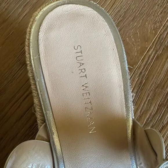 NWOB Stuart Weitzman Twisted Espadrille Slide Sandals In Platino