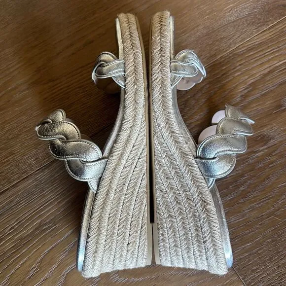 NWOB Stuart Weitzman Twisted Espadrille Slide Sandals In Platino