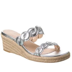 NWOB Stuart Weitzman Twisted Espadrille Slide Sandals In Platino