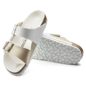 nwt Birkenstock Arizona Split Birko-Flor White/Gold Metallic Sandals Size 37