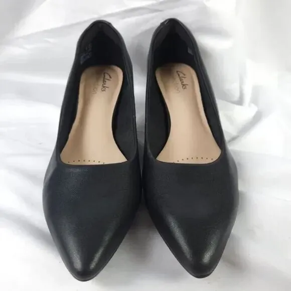 NWT CLARKS COLLECTION Women 7M Black Linvale Jerica Slip On Leather Pumps Shoes