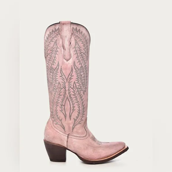 NWT Corral Women’s Embroidery Tall Snip Toe Cowboy Boots Light Pink in size 5.5