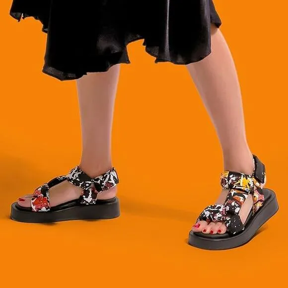 NWT DOGO Women Platform Summer Sandals, Colors of Chaos-Size 7