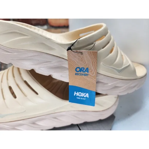 NWT Hoka One Ora Recovery Slide 2 Vanilla Cream Slip On Sandals Mens Sz 12