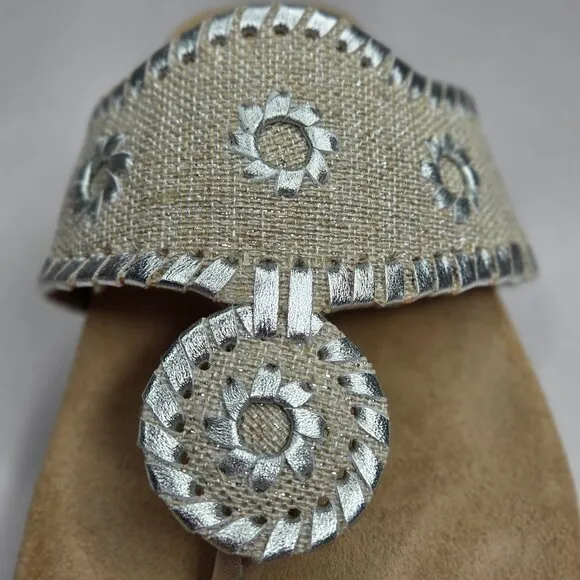 NWT Jack Rogers Women's Comfort Sandal Linen &amp; Silver