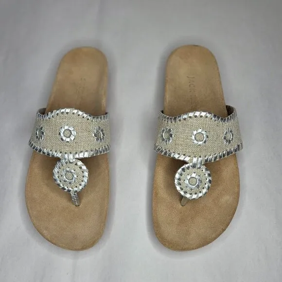 NWT Jack Rogers Women's Comfort Sandal Linen &amp; Silver