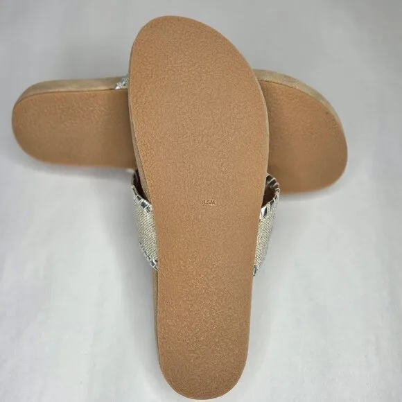 NWT Jack Rogers Women's Comfort Sandal Linen &amp; Silver