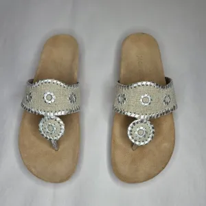 NWT Jack Rogers Women's Comfort Sandal Linen &amp; Silver