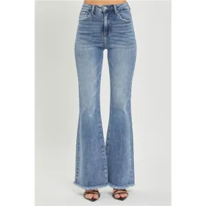 NWT RISEN High Waist Raw Hem Flare Jeans, Retro Look, Stretch Denim