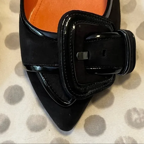 NWT Via Spiga Deandra Black Suede Buckle Pointy Toe Shoes Size 5.5