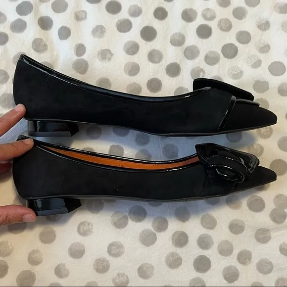 NWT Via Spiga Deandra Black Suede Buckle Pointy Toe Shoes Size 5.5