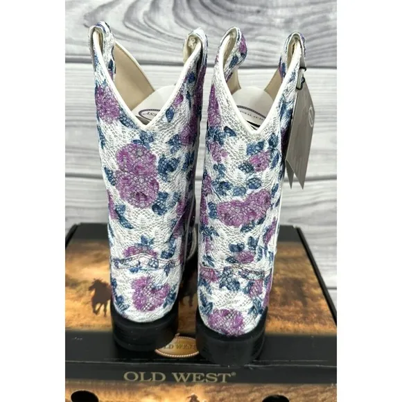OLD WEST SQUARE TOE FLOWER GIRL WESTERN COWGIRL BOOTS Little Girl Size 11.5  NEW
