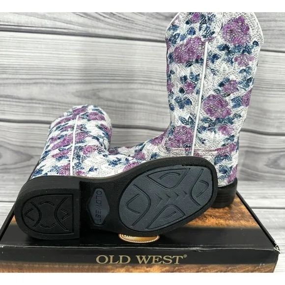 OLD WEST SQUARE TOE FLOWER GIRL WESTERN COWGIRL BOOTS Little Girl Size 11.5  NEW
